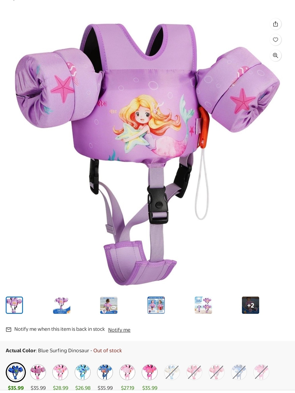 Kids Purple Mermaid Swim Float Vest with Arm Bands
